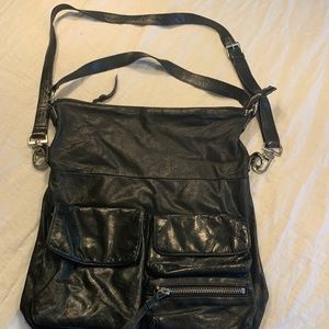 HOBO Black leather Foldover Cross Body and Shoulder Purse
